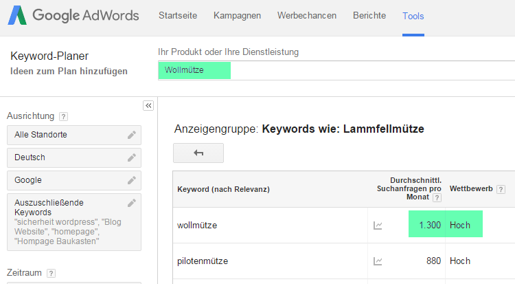 Keyword Planer - Ranking erhöhen