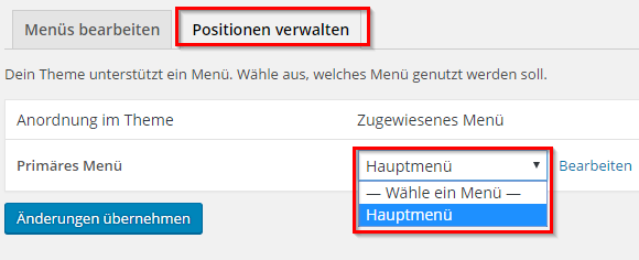 Wordpress Menü position